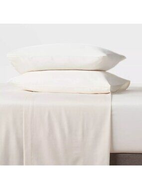 Room Essentials Easy Care Cotton Sateen Solid Ivory Full 4 Piece Sheet Set